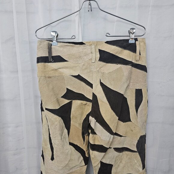 Hypoactive Tan Brown Patchwork Suede Flare Pants Hippie Boho 8 FLAWED - Picture 10 of 14